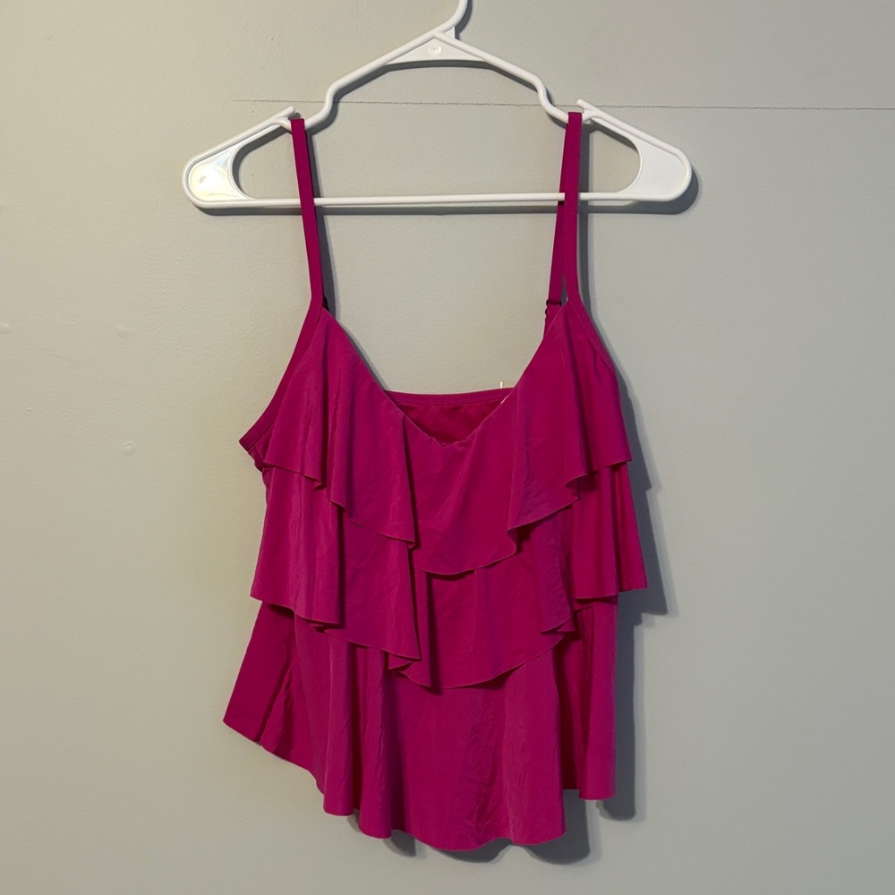 Kenneth Cole Reaction Women's Ruffled Tankini Top - Magenta Pink. Large.NWT.